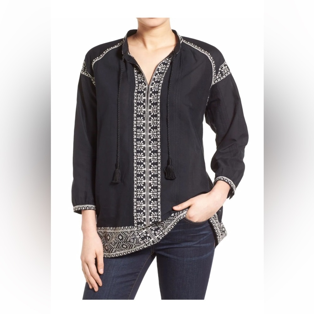 Madewell Embroidered Camelia Tassel Top Boho Large
